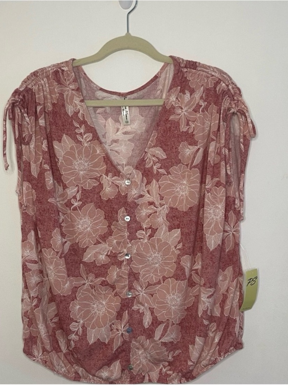 Perseption Rose and Blush Floral Button-Front Blouse